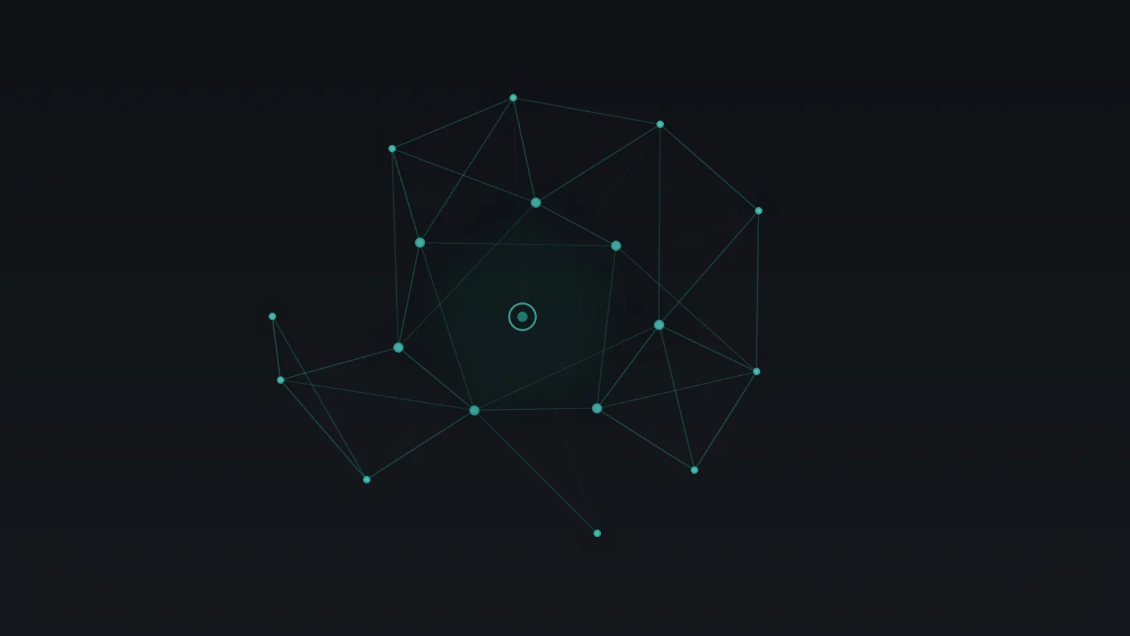 Teal mesh of connected nodes on charcoal, illustration for the article Fractional Reserve Banking